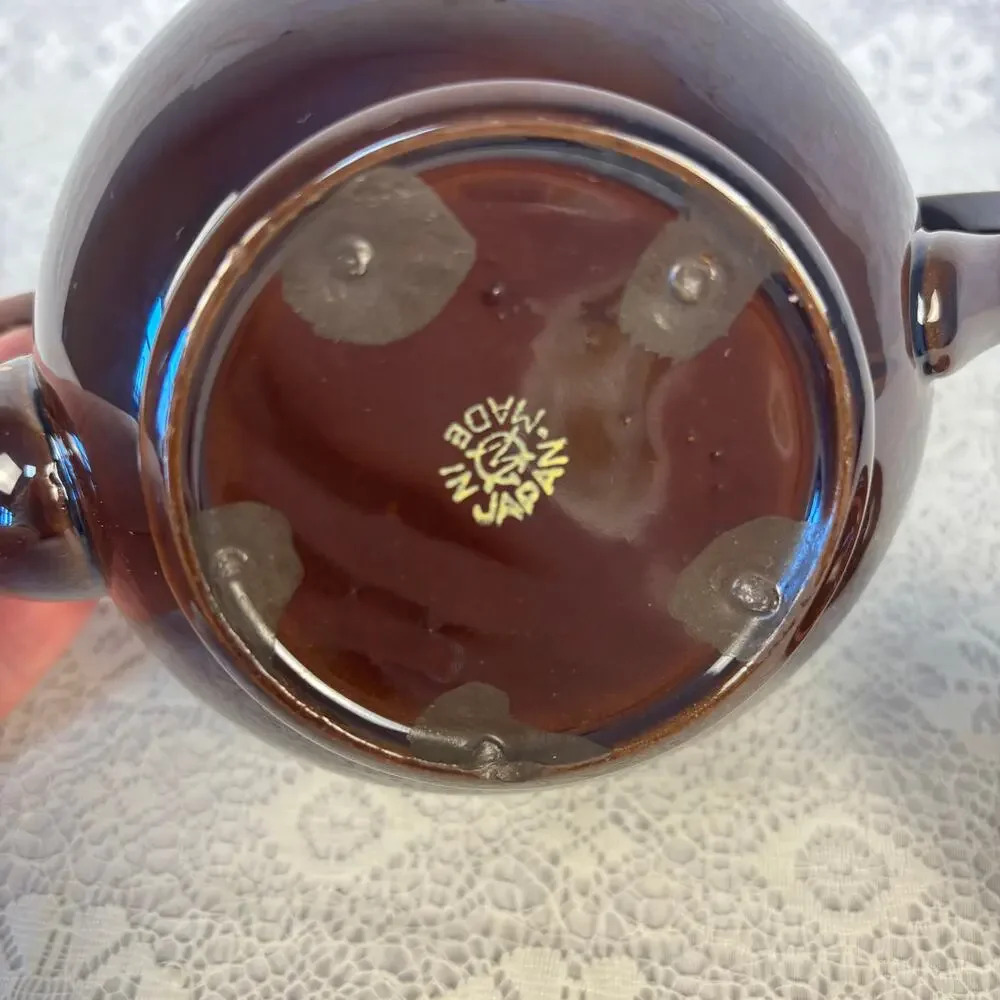 Vintage Mikado Japan Brown Teapot Hand Painted Floral Gold Trim